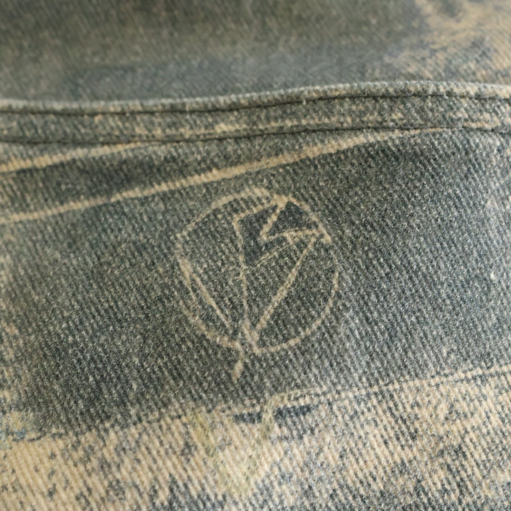 NO/FAITH STUDIOS(ノーフェイスストゥディオス) PRINTED DENIM BEI USED LOOK PRINTED プリント フレア デニム パンツ ブルー