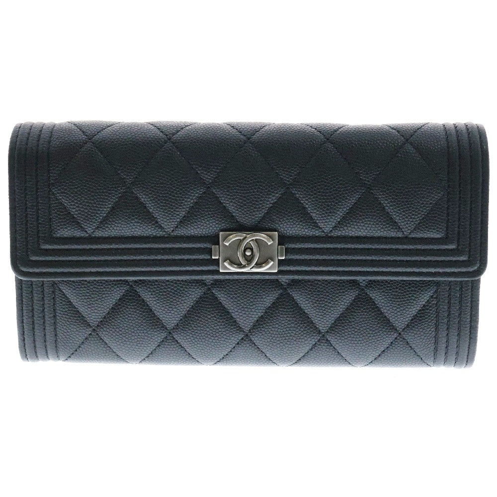 CHANEL(シャネル) ボーイシャネル ココマーク キャビアスキン ラウンドファスナー ロングウォレット 二つ折り長財布 ランダムシリアル ブラック A80286