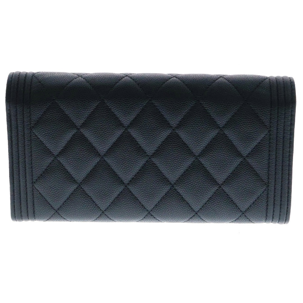 CHANEL(シャネル) ボーイシャネル ココマーク キャビアスキン ラウンドファスナー ロングウォレット 二つ折り長財布 ランダムシリアル ブラック A80286