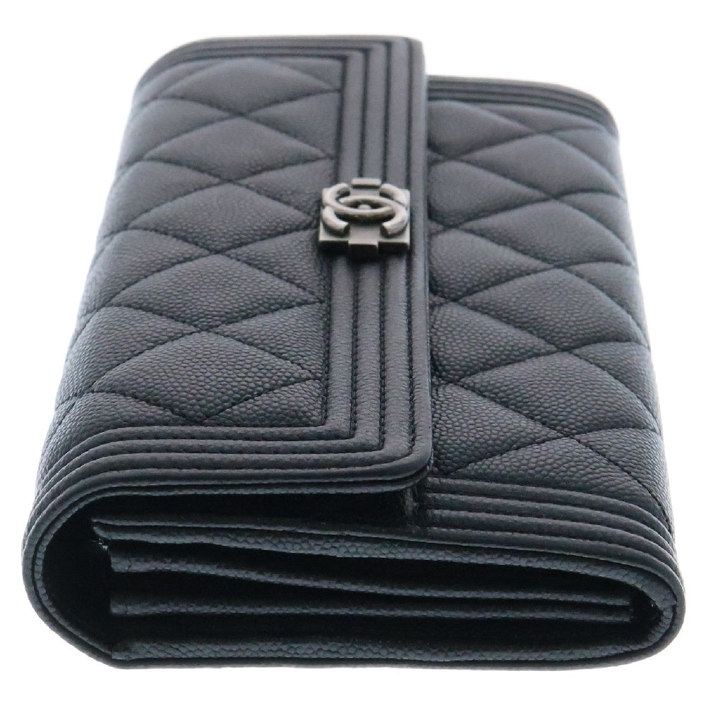 CHANEL(シャネル) ボーイシャネル ココマーク キャビアスキン ラウンドファスナー ロングウォレット 二つ折り長財布 ランダムシリアル ブラック A80286