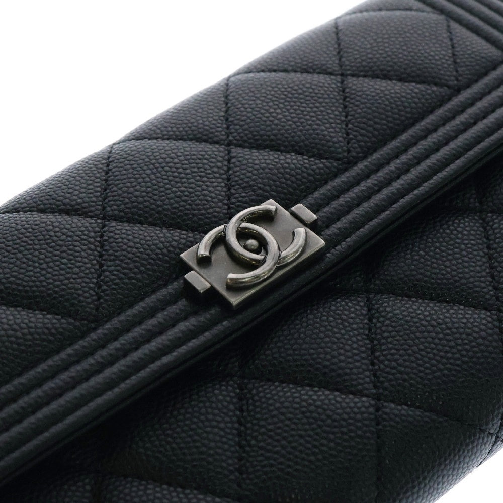 CHANEL(シャネル) ボーイシャネル ココマーク キャビアスキン ラウンドファスナー ロングウォレット 二つ折り長財布 ランダムシリアル ブラック A80286