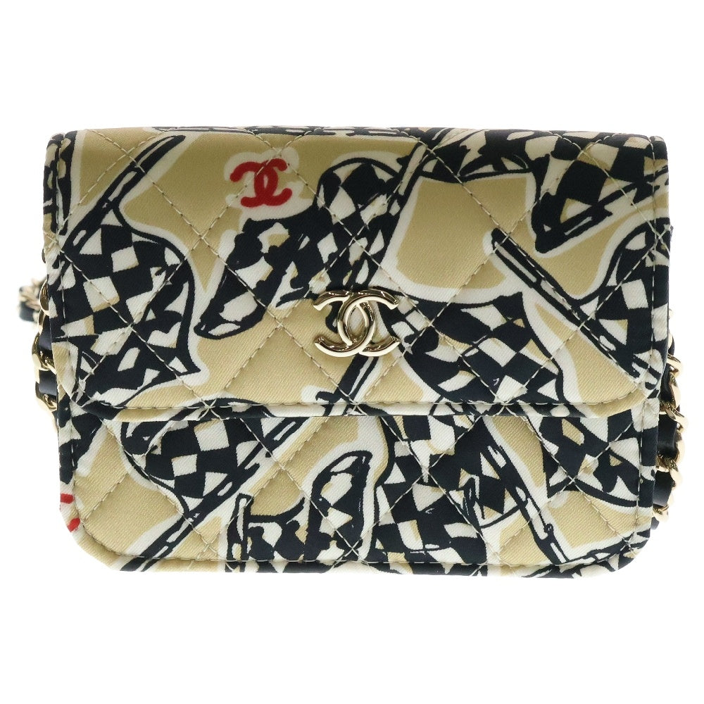 CHANEL(シャネル) チェッカーフラッグ イヤーエンドギフト ココマーク キャンバス ミニ チェーン ショルダーバッグ ベージュ ランダムシリアル ベージュ