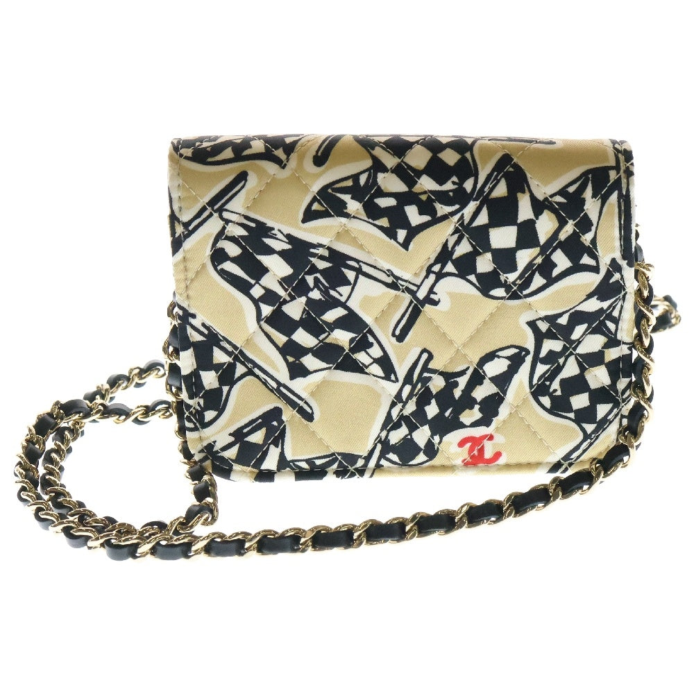 CHANEL(シャネル) チェッカーフラッグ イヤーエンドギフト ココマーク キャンバス ミニ チェーン ショルダーバッグ ベージュ ランダムシリアル ベージュ