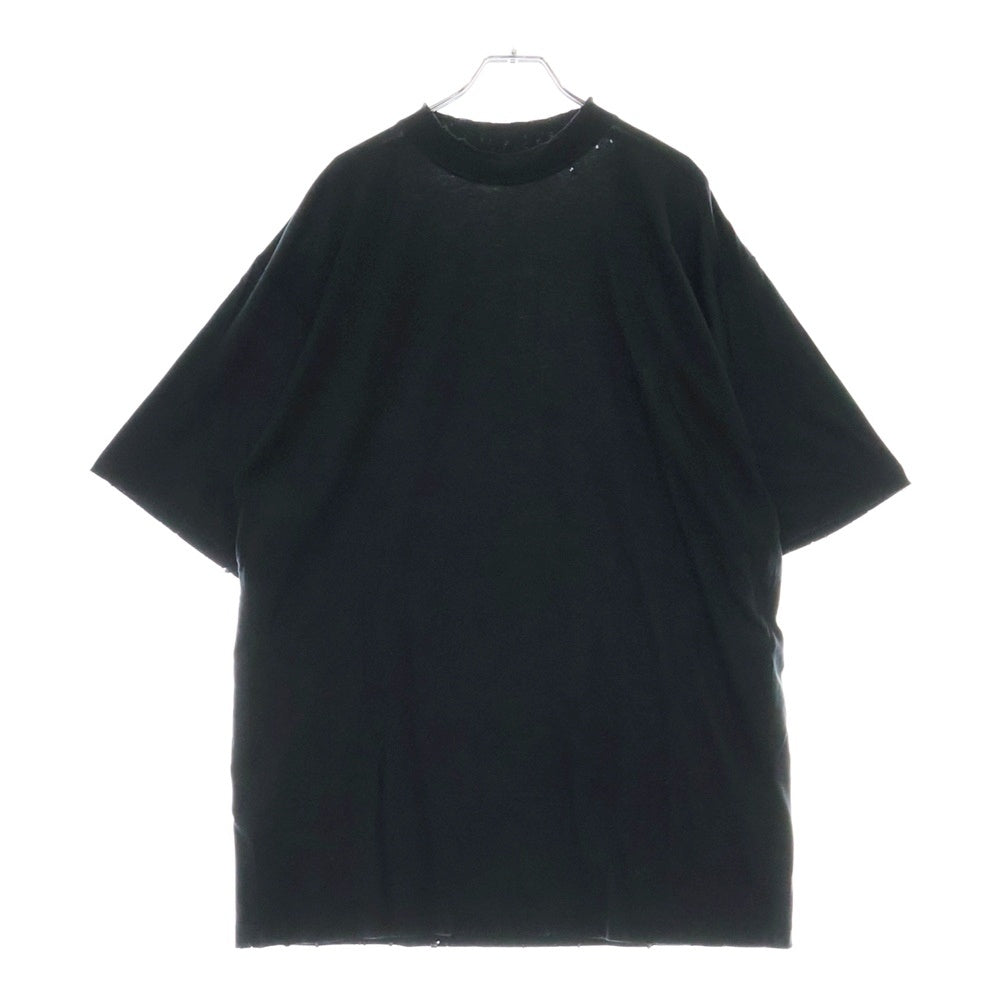 BALENCIAGA(バレンシアガ) 22SS Distressed T-shirt バックネックロゴ刺繍 ダメージ加工 コットン 半袖Tシャツ カットソー ブラック 739784 T0VF4