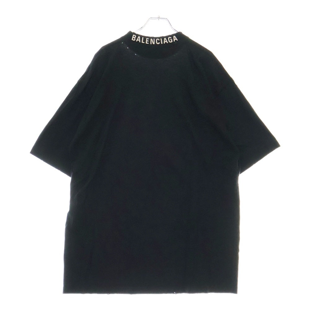 BALENCIAGA(バレンシアガ) 22SS Distressed T-shirt バックネックロゴ刺繍 ダメージ加工 コットン 半袖Tシャツ カットソー ブラック 739784 T0VF4