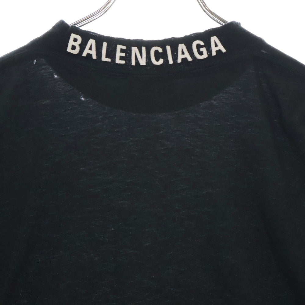 BALENCIAGA(バレンシアガ) 22SS Distressed T-shirt バックネックロゴ刺繍 ダメージ加工 コットン 半袖Tシャツ カットソー ブラック 739784 T0VF4