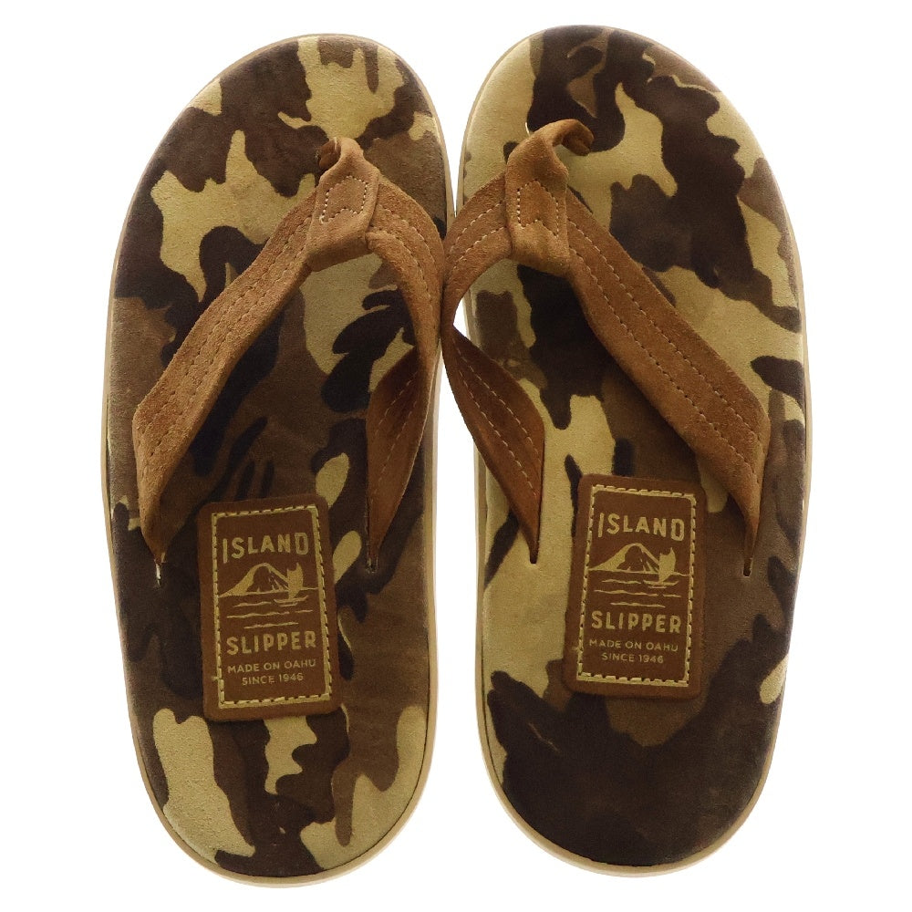 ISLAND SLIPPER(アイランドスリッパ) カモフラ スウェードレザー フラット ビーチサンダル ベージュ