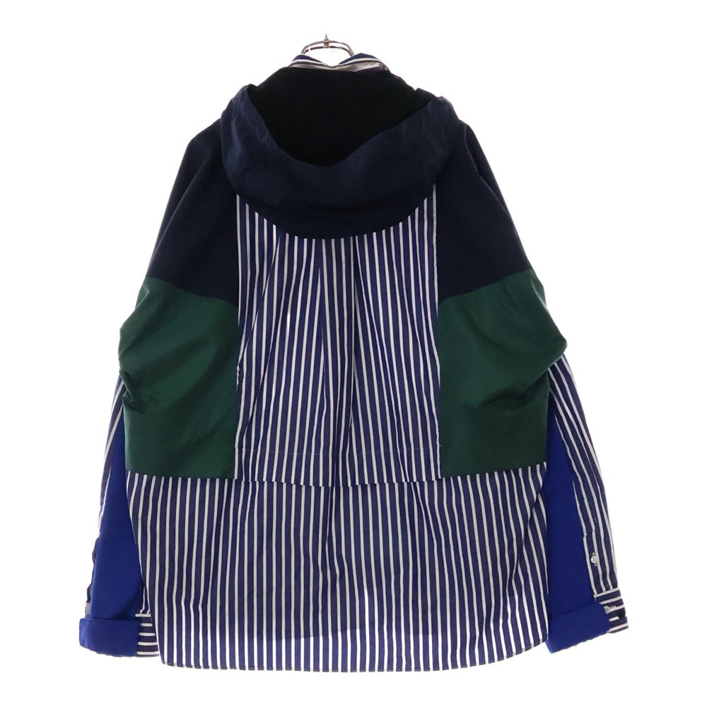 Sacai(サカイ) 21AW Cotton Poplin Shirt コットン ポプリン ストライプ ジップアップ フーデッド シャツ ジャケット ブルー 21-02582M
