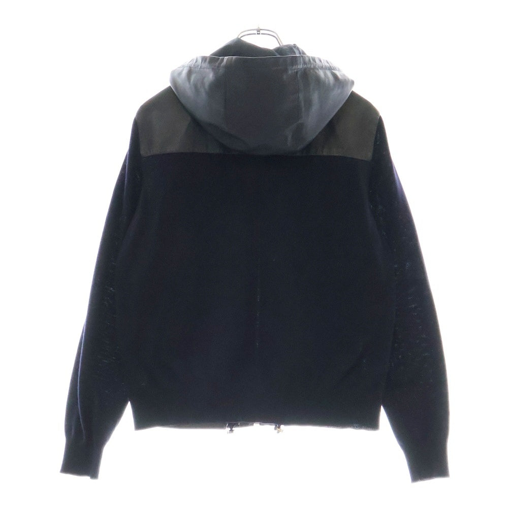 PRADA(プラダ) Lamb Leather Knit Zip Parka ラムレザー切替 袖ニット ジップアップパーカー ネイビー UPW239