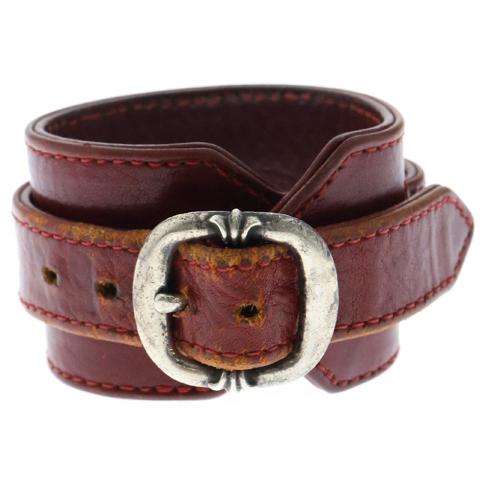 CHROME HEARTS(クロムハーツ) RR TINY BUCKLE 2 ロックンロール レザーブレスレット レッド/シルバー