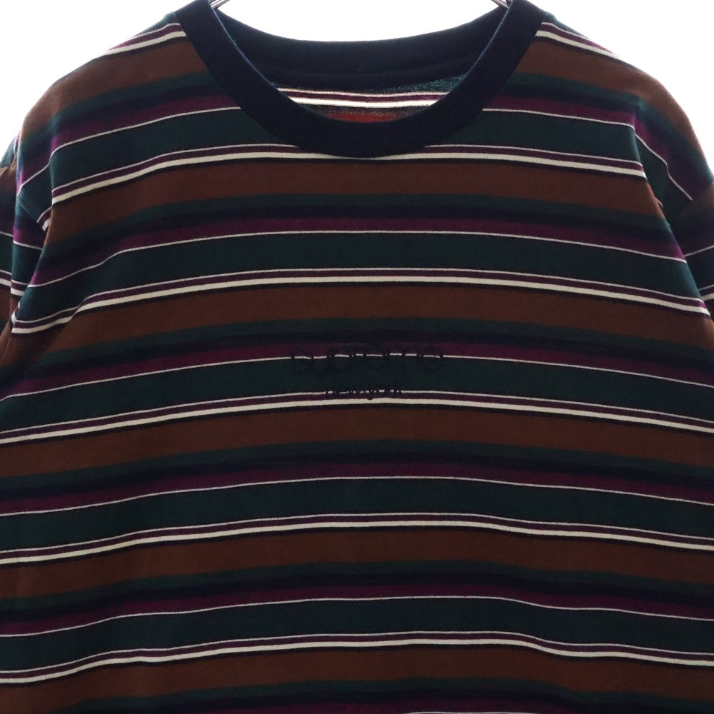 SUPREME(シュプリーム) 15AW Multi Stripe L/S Top クラシックロゴ刺繍 ボーダー クルーネック 長袖Tシャツ カットソー マルチ