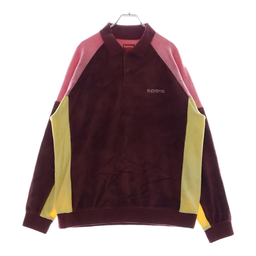 SUPREME(シュプリーム) 22AW Paneled Velor L/S Polo パネル ベロア 長袖ポロシャツ バーガンディ