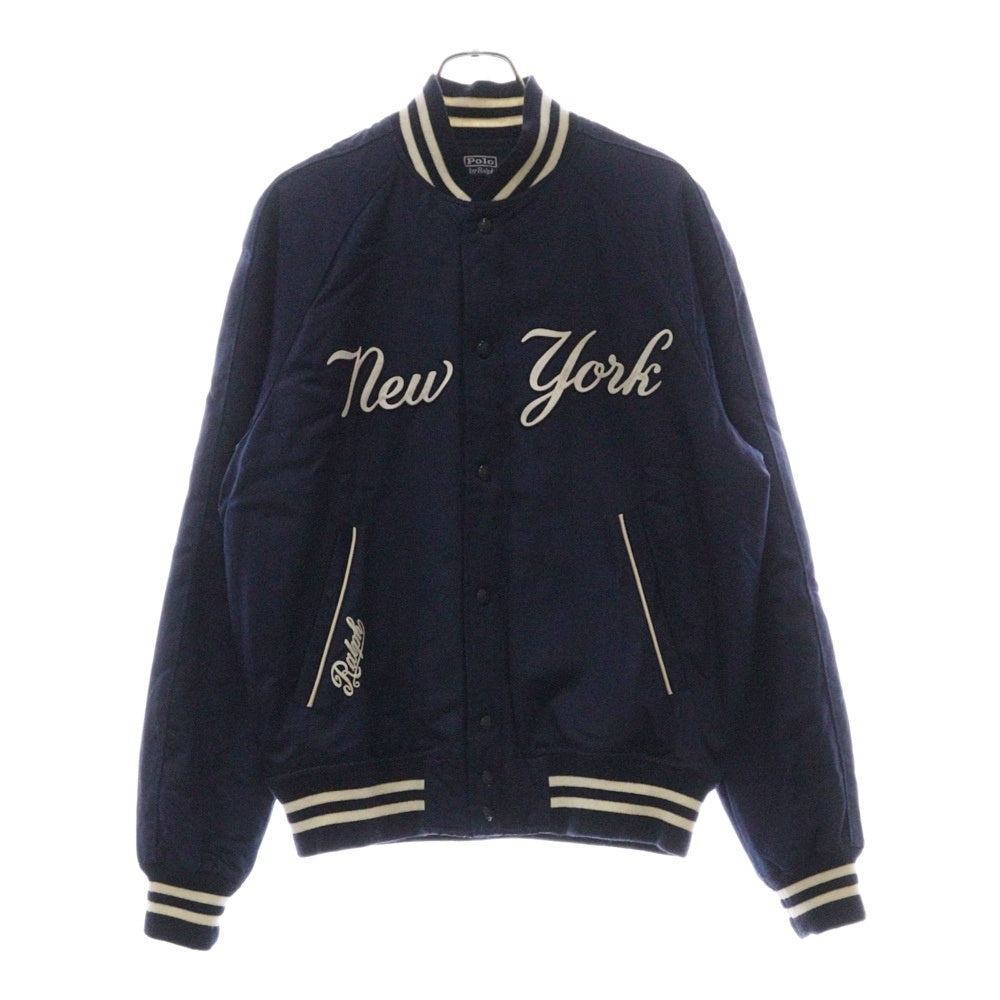 POLO RALPH LAUREN(ポロラルフローレン) ×MLB NEW YORK YANKEES BASEBALL JACKET エムエルビー ニューヨークヤンキース ベースボールジャケット サテン スタジアムジャケット ネイビー 710810481001