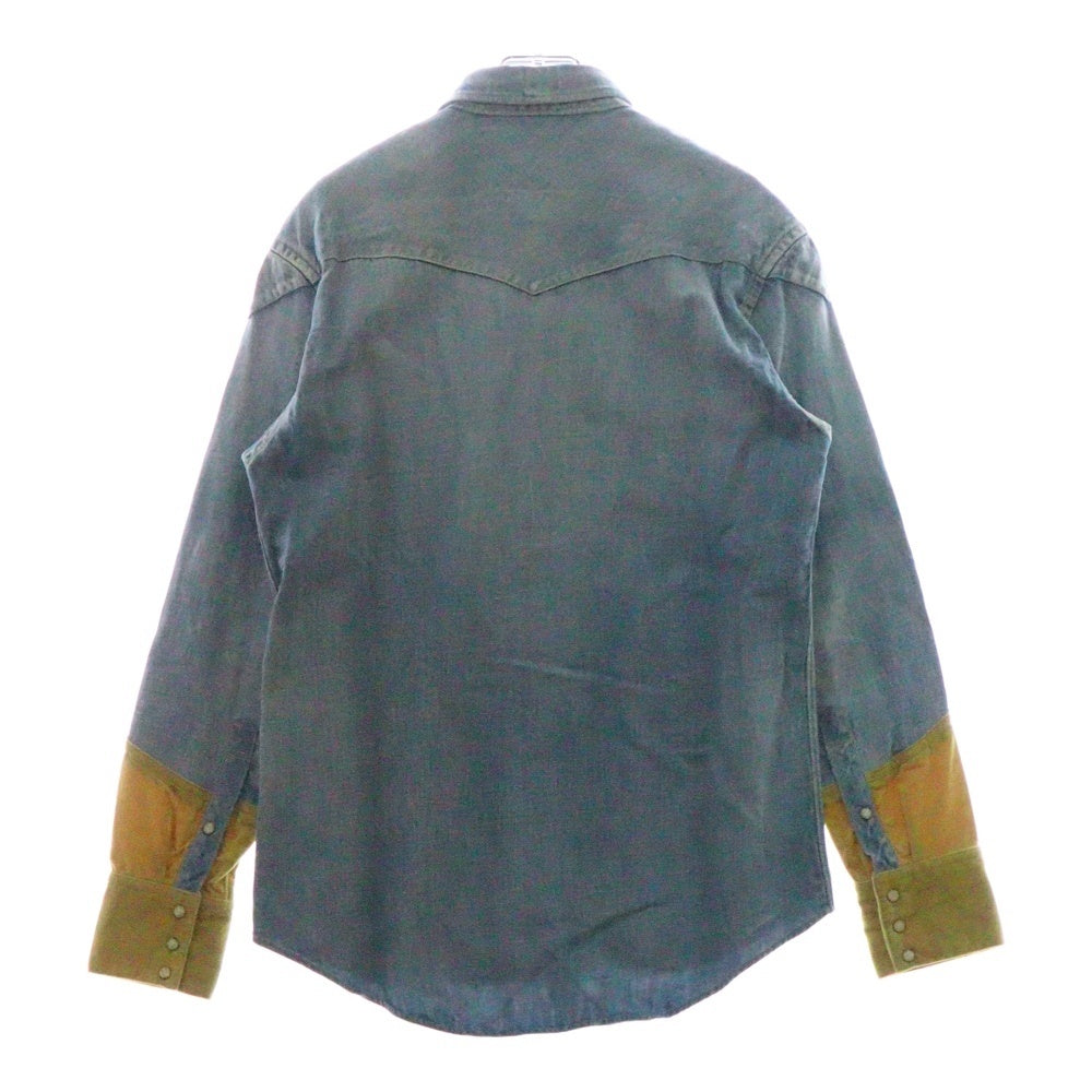 VISVIM(ヴィスヴィム) 13AW SS FOUR CORNERS SHIRT DAMAGED ベロア切替 ウエスタンデニムシャツ インディゴ/イエロー 0113205007005