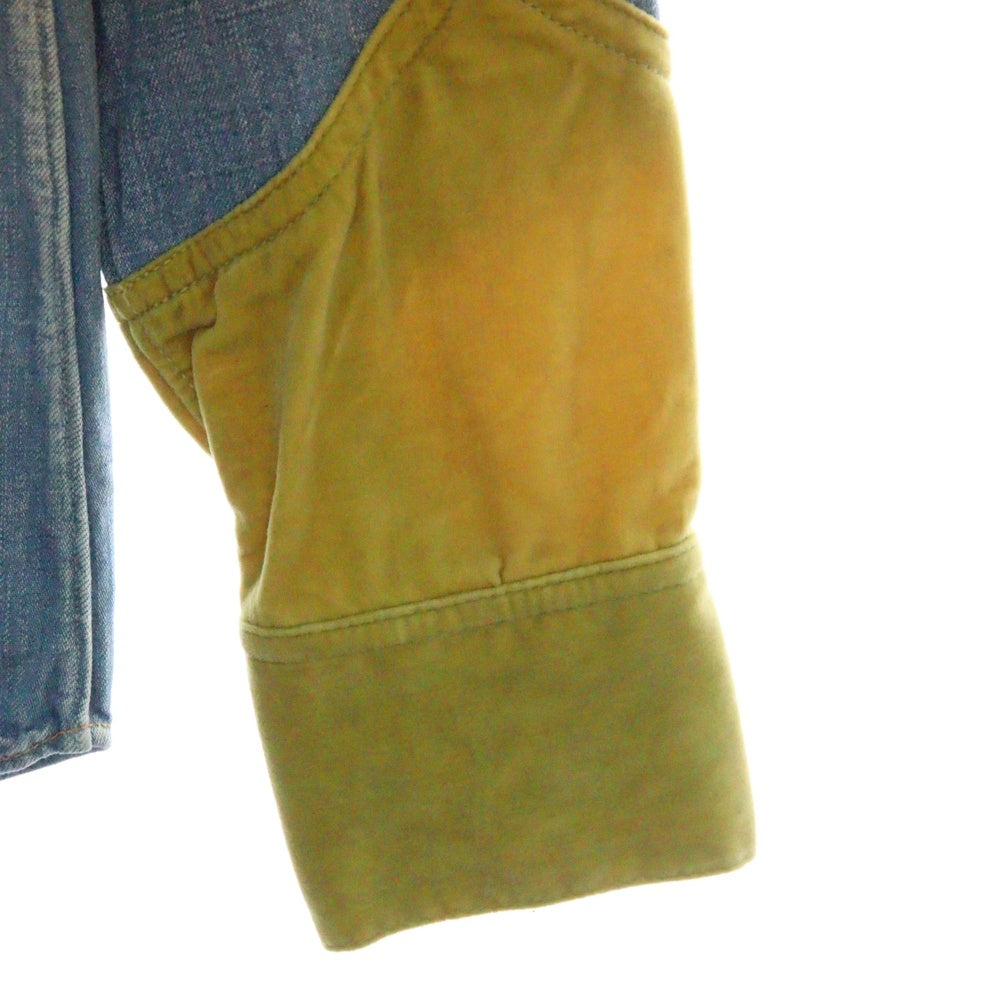 VISVIM(ヴィスヴィム) 13AW SS FOUR CORNERS SHIRT DAMAGED ベロア切替 ウエスタンデニムシャツ インディゴ/イエロー 0113205007005