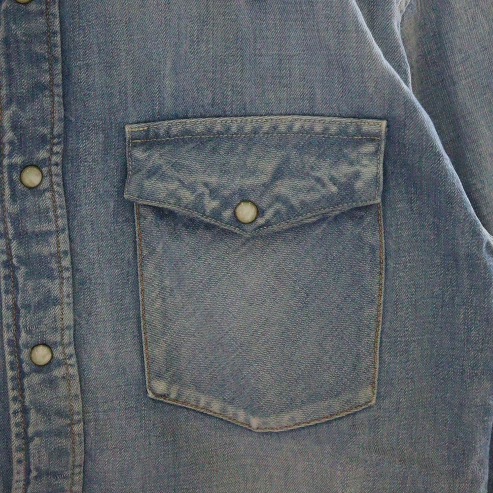 VISVIM(ヴィスヴィム) 13AW SS FOUR CORNERS SHIRT DAMAGED ベロア切替 ウエスタンデニムシャツ インディゴ/イエロー 0113205007005