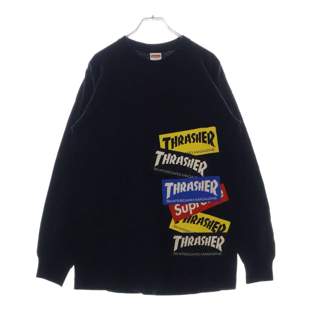 SUPREME(シュプリーム) 21AW ×THRASHER Multi Logo L/S Tee マルチロゴ プリント クルーネック 長袖Tシャツ カットソー ブラック