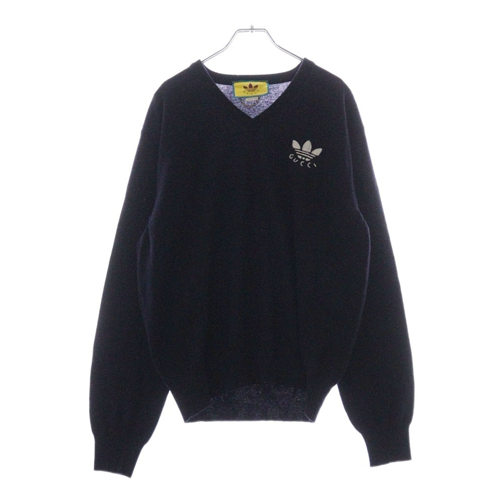 GUCCI(グッチ) ×adidas Logo Embroidery Knit Sweater アディダス ロゴ刺繍 ニットセーター ネイビー 700445