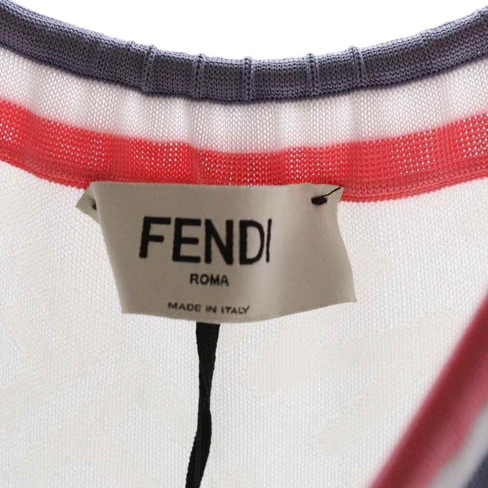 FENDI(フェンディ) 23AW Dark Pink Viscose Blend Mini Dress ロゴ総柄 ニットワンピース ホワイト レディース FZDA98
