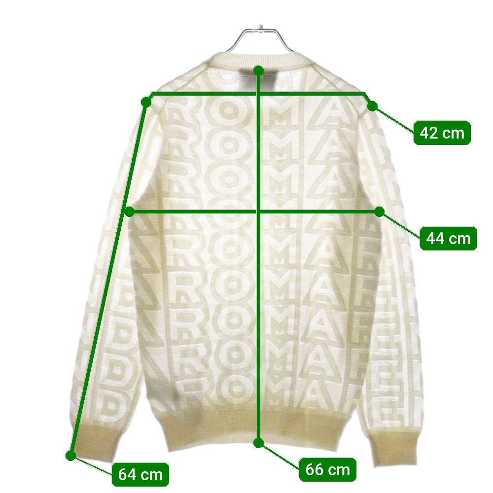 FENDI(フェンディ) 22SS×MARC JACOBS マークジェイコブス ウール ロゴ総柄 クルーネック ニットセーター アイボリー レディース FZX131