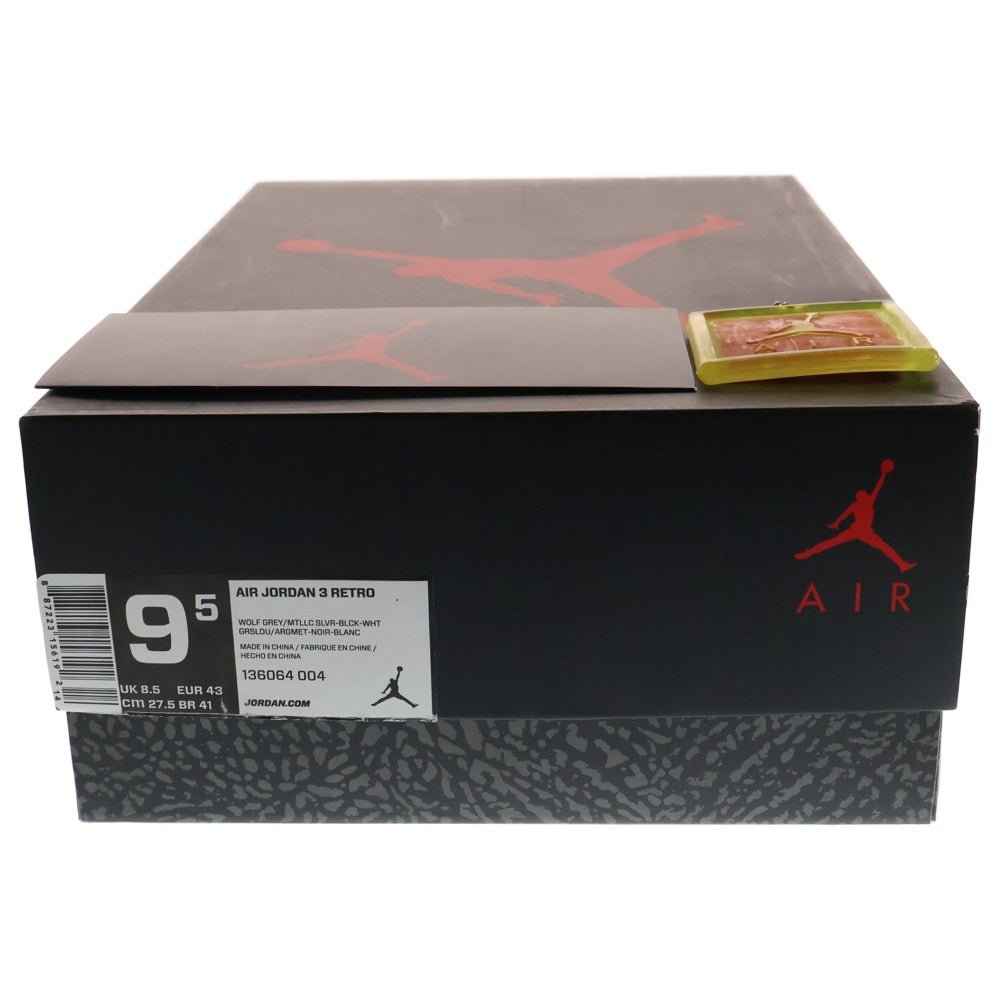 NIKE(ナイキ) AIR JORDAN 3 RETRO WOLF GREY エアジョーダン 3 レトロ ハイカットスニーカー グレー US9.5/27.5cm 136064-004
