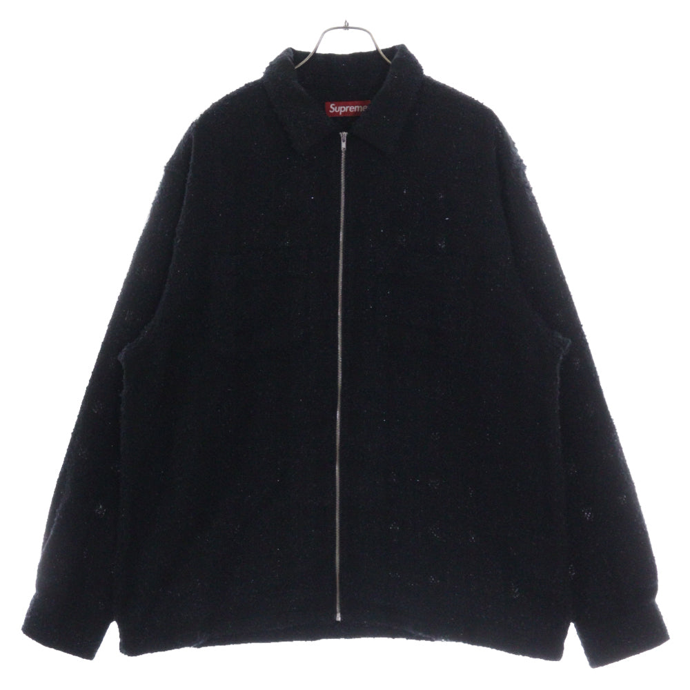 SUPREME(シュプリーム) 24AW Boucle Zip Up Shirt ポケットロゴ刺繍 ブークレ ツイード ジップアップ ジャケット ブラック