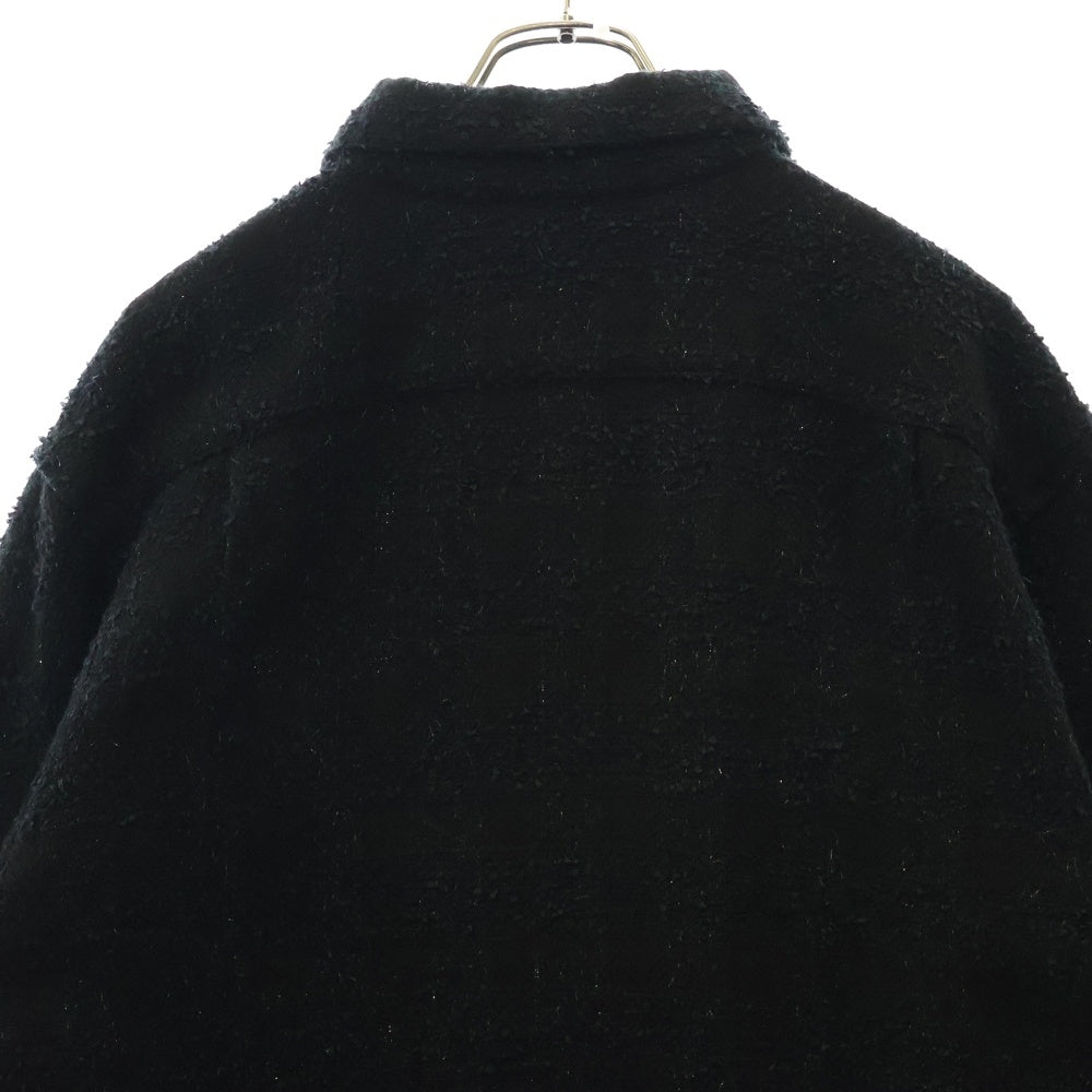 SUPREME(シュプリーム) 24AW Boucle Zip Up Shirt ポケットロゴ刺繍 ブークレ ツイード ジップアップ ジャケット ブラック