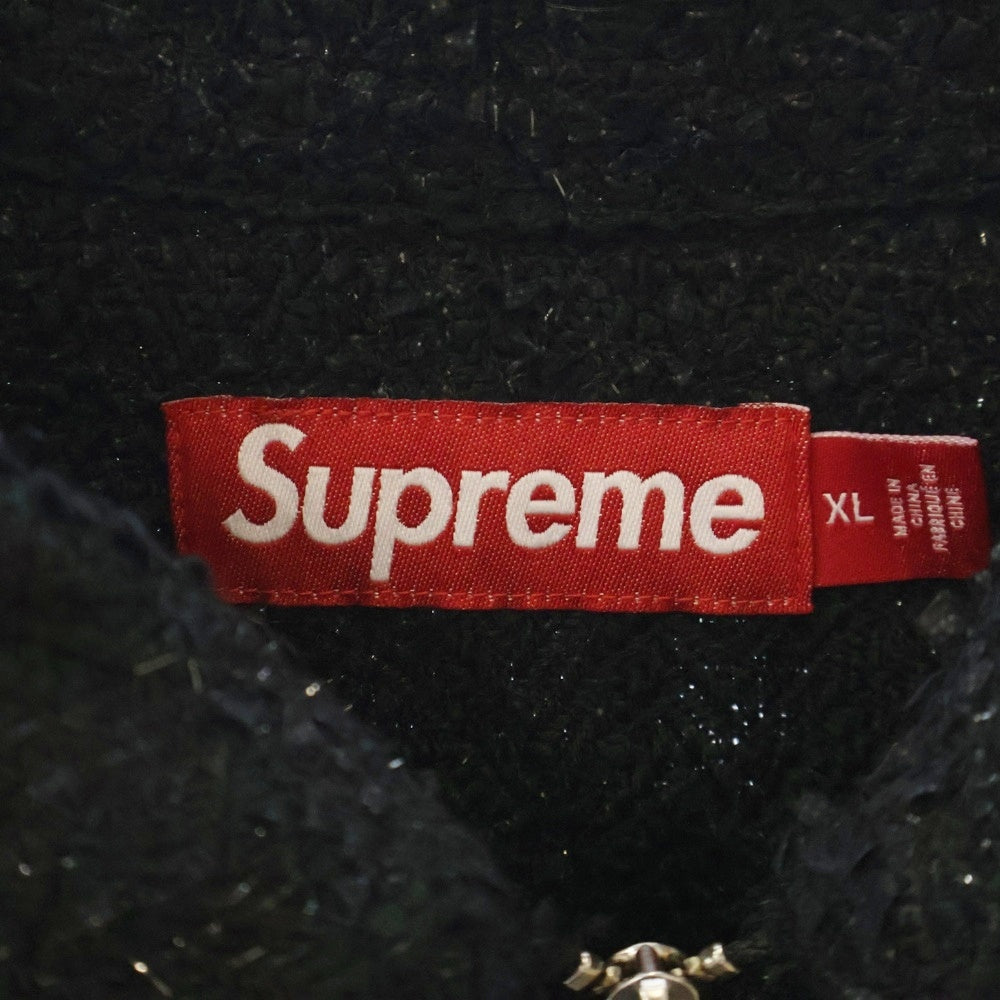SUPREME(シュプリーム) 24AW Boucle Zip Up Shirt ポケットロゴ刺繍 ブークレ ツイード ジップアップ ジャケット ブラック