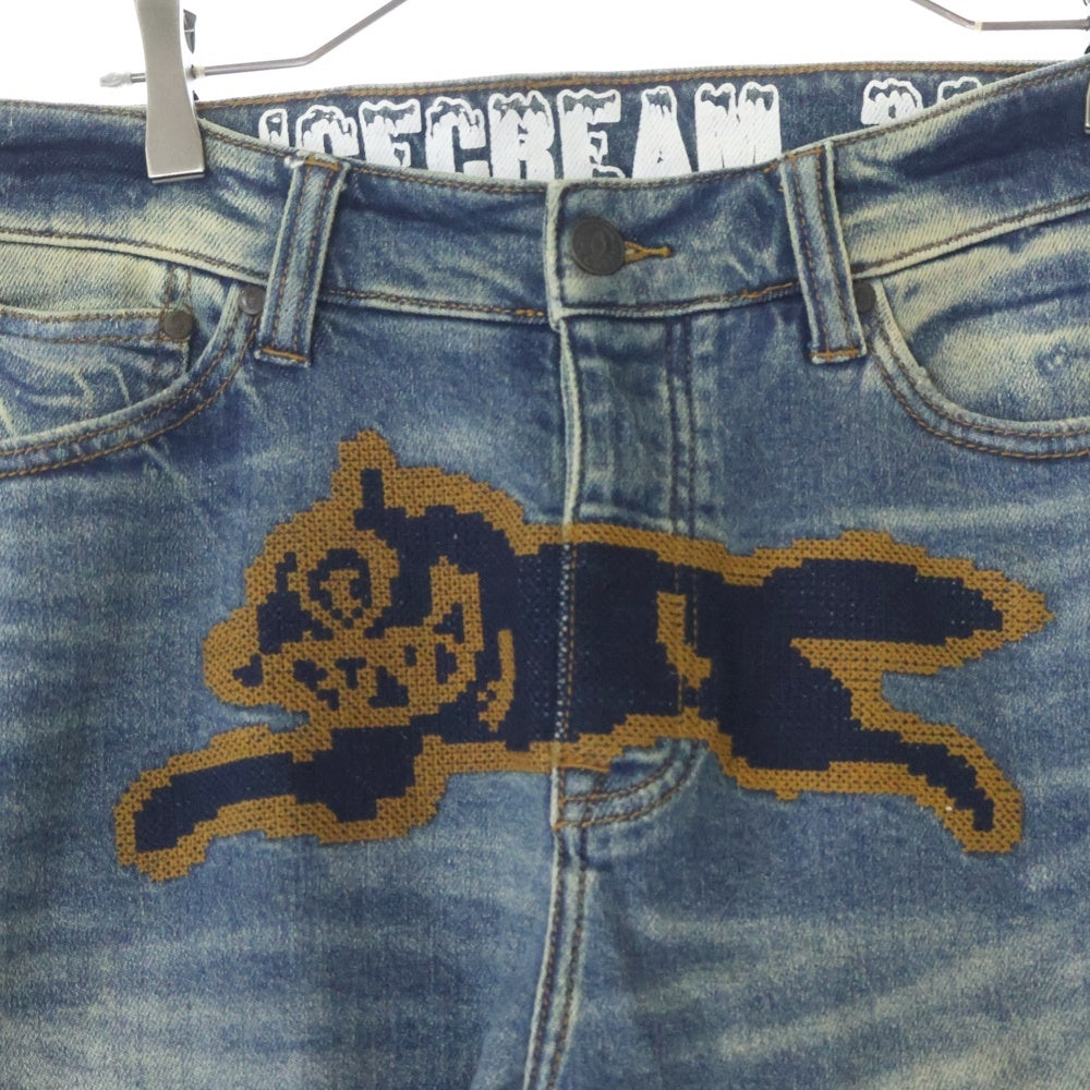 ICE CREAM(アイスクリーム) RUNNING DOG 刺繍 ダメージ加工 デニムパンツ インディゴ 421-2100