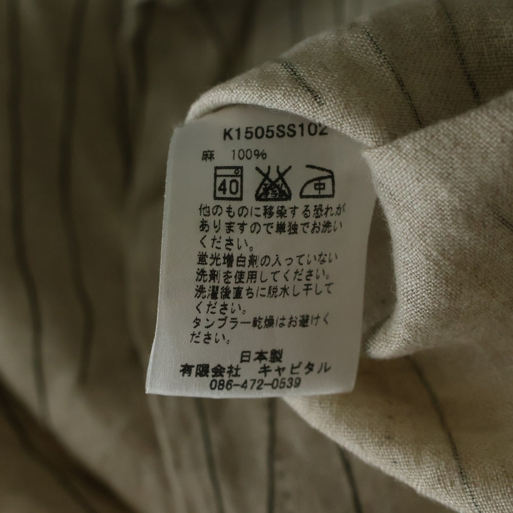 KAPITAL(キャピタル) ラウンドカラーシャツ 半袖 総柄 ビックシルエット リネン ベージュ K1505SS102