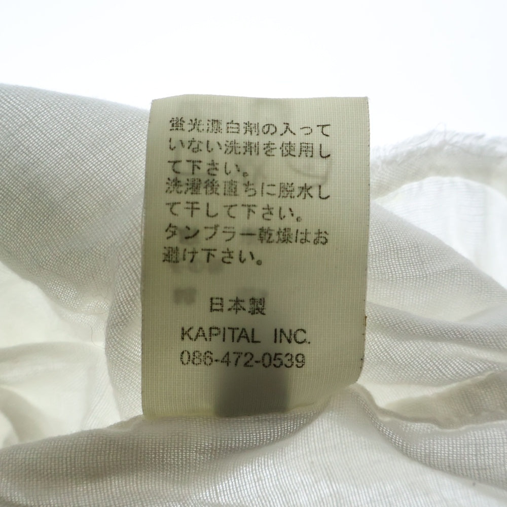 KAPITAL(キャピタル) ラミーブロードギャザー7分丈ブラウス 裾リネン切り替え ホワイト