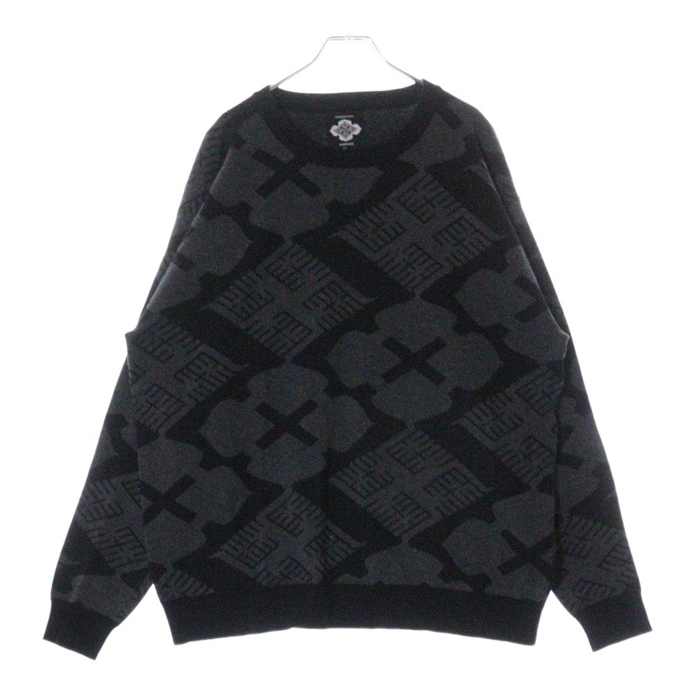 BUDSPOOL(バッズプール) ×GAKKIN JACQUARD CREW NECK SWEATER ガッキン 花罰 総柄ニット セーター ブラック