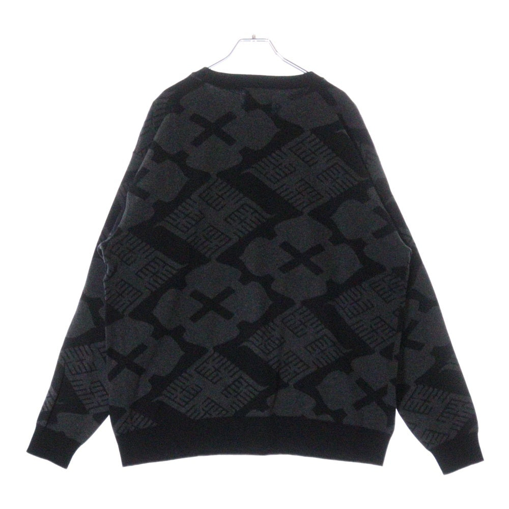 BUDSPOOL(バッズプール) ×GAKKIN JACQUARD CREW NECK SWEATER ガッキン 花罰 総柄ニット セーター ブラック