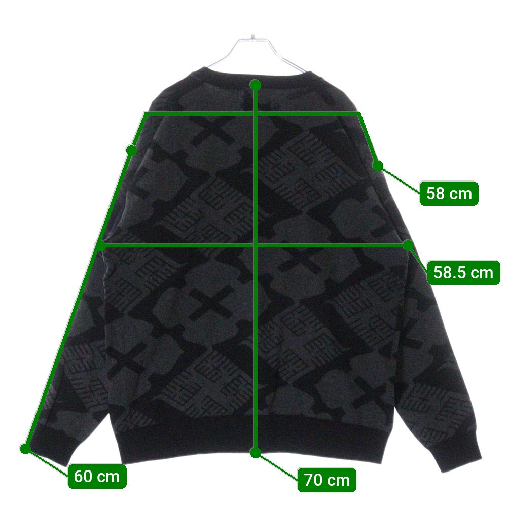 BUDSPOOL(バッズプール) ×GAKKIN JACQUARD CREW NECK SWEATER ガッキン 花罰 総柄ニット セーター ブラック