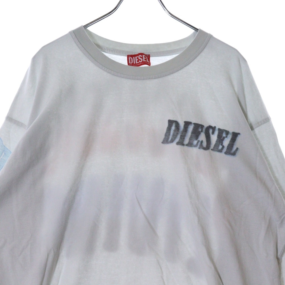 DIESEL(ディーゼル) グラフィック ロゴプリント クルーネック長袖Tシャツ カットソー ライトブルー 0AKAK