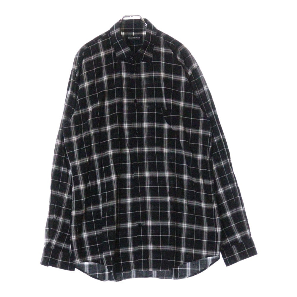 BALENCIAGA(バレンシアガ) 19SS Back Logo Check L/S Shirt バックロゴプリント チェック 長袖シャツ ブラック/ホワイト 556878 TDM03