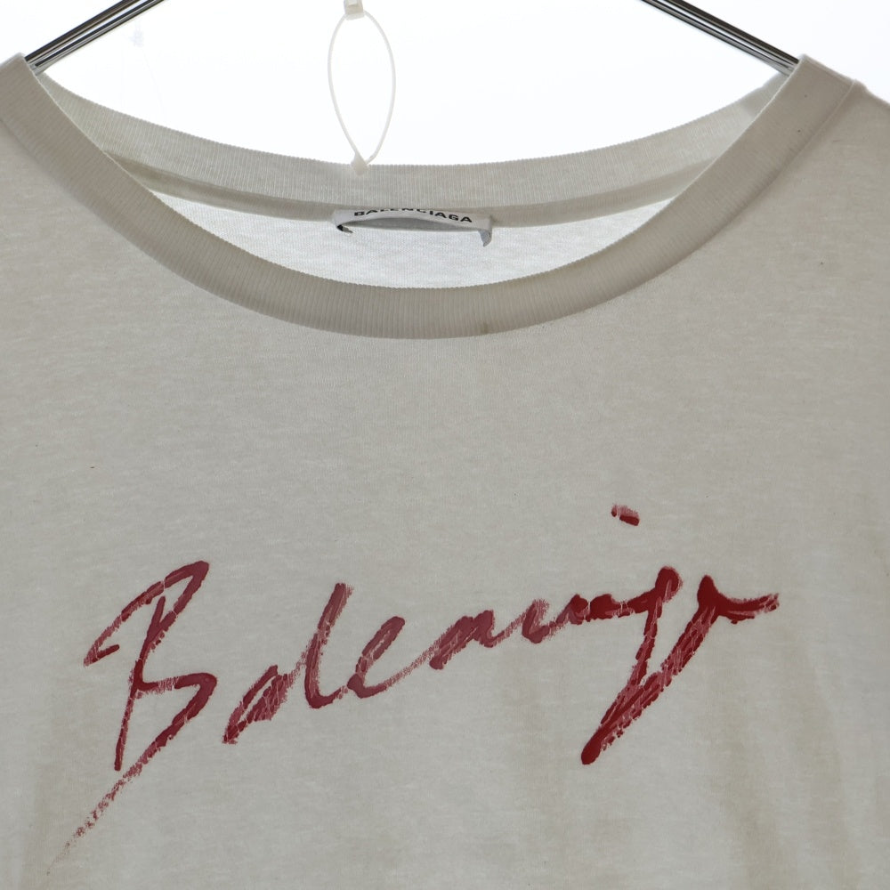 BALENCIAGA(バレンシアガ) 19AW ロゴプリント クルーネック 半袖Tシャツ カットソー ホワイト 583218 TFV63