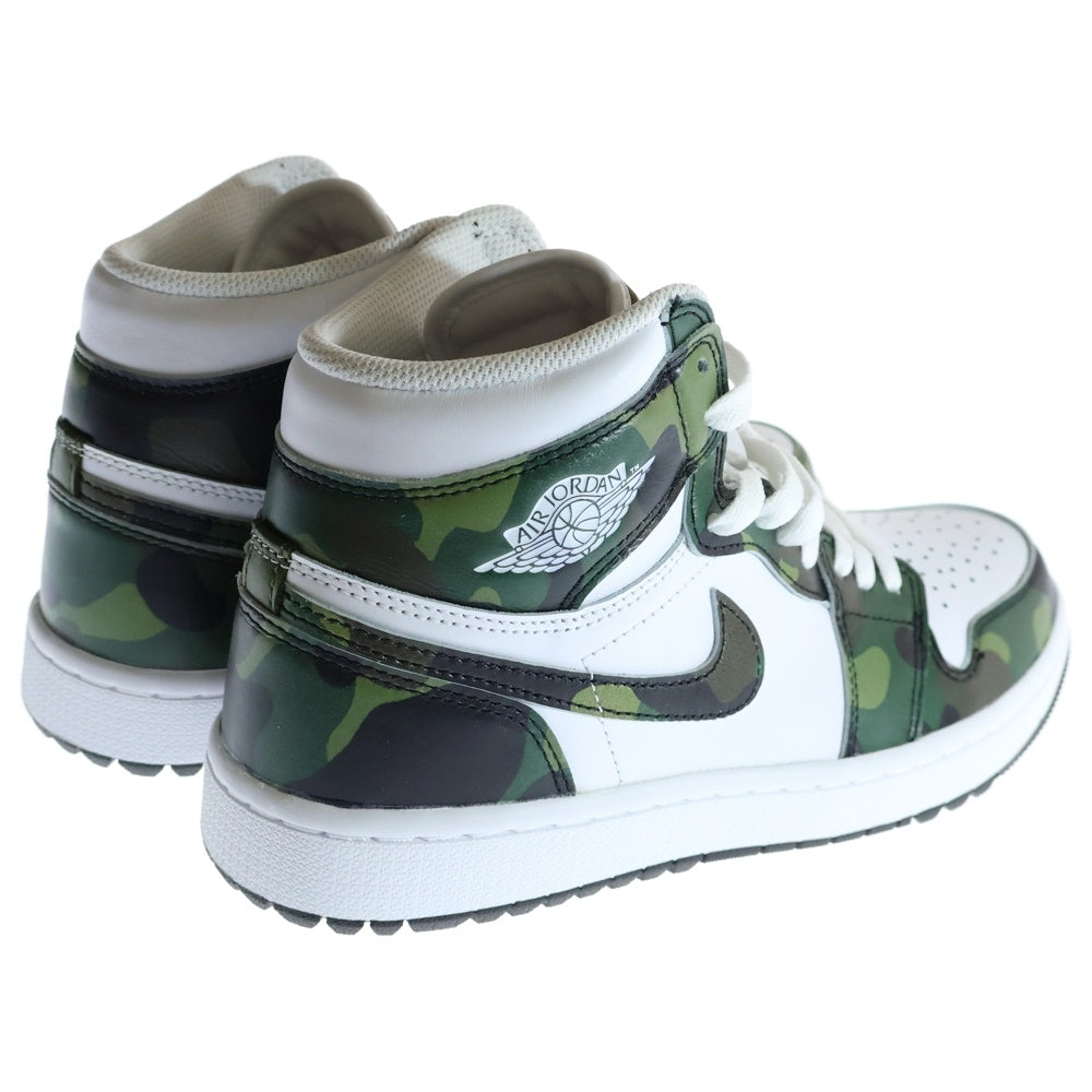 NIKE(ナイキ) AIR JORDAN 1 HIGH GOLF CAMO/WHITE エアジョーダン1 ゴルフ カモ ハイカットスニーカー ホワイト/グリーン US8/26cm DQ0660-300