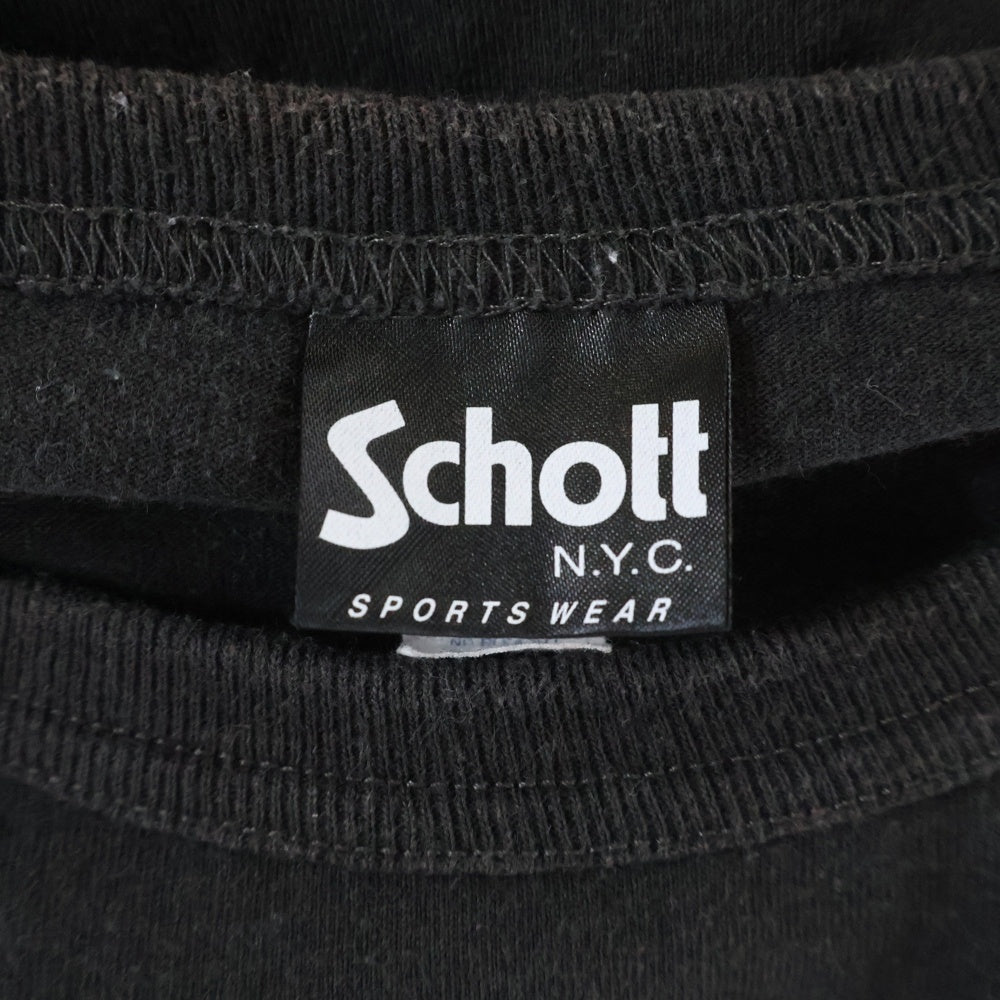 SCHOTT(ショット) ロゴ刺繍 クルーネック半袖Tシャツ カットソー ブラック