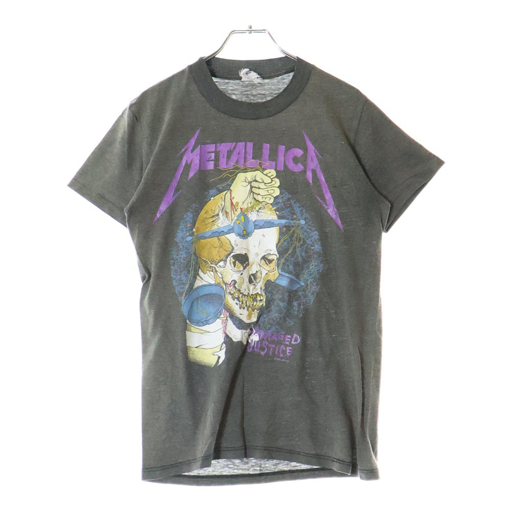 VINTAGE(ヴィンテージ) 80S VINTAGE METALLICA DAMAGED JUSTICE 1988 ヴィンテージ メタリカ ダメージド ジャスティス ツアー 両面プリント クルーネック半袖Tシャツ チャコールグレー