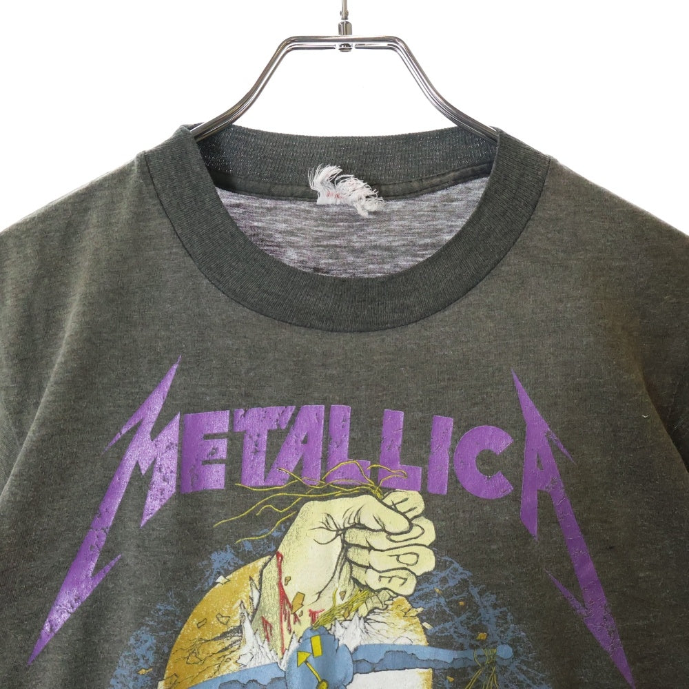 VINTAGE(ヴィンテージ) 80S VINTAGE METALLICA DAMAGED JUSTICE 1988 ヴィンテージ メタリカ ダメージド ジャスティス ツアー 両面プリント クルーネック半袖Tシャツ チャコールグレー