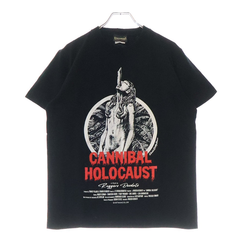 NO BRAND(ノーブランド) CANNIBAL HOLOCAUST 食人族 フロントプリント クルーネック半袖Tシャツ カットソー ブラック