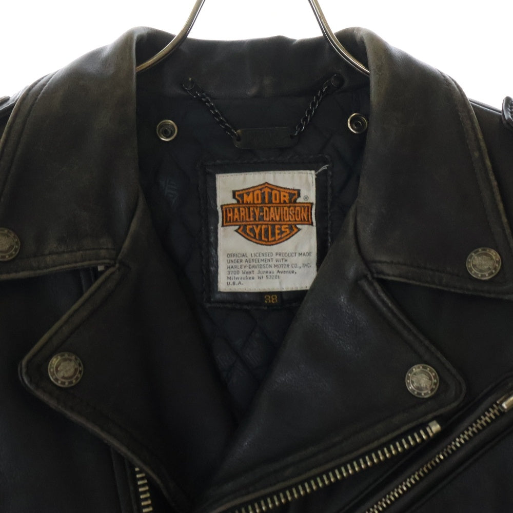 HARLEY DAVIDSON(ハーレーダビッドソン) 裏地キルティング バックエンボスロゴ レザーライダースジャケット ブラック