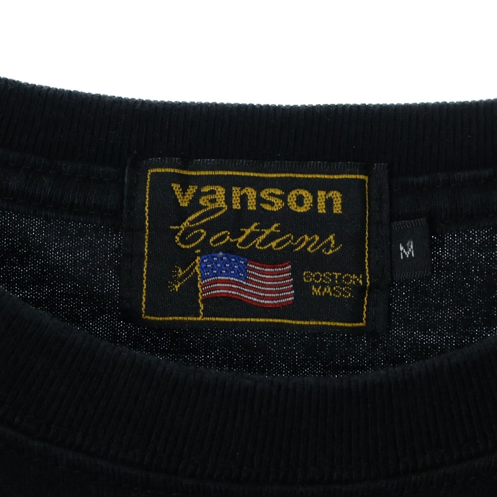 VANSON(バンソン) スカル刺繍 袖ロゴプリント クルーネック長袖Tシャツ カットソー ブラック
