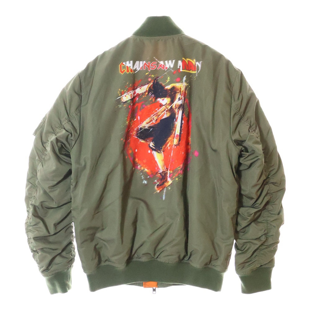 glamb(グラム) ×チェンソーマン CHAINSAW DEVIL MA-1 チェンソー デビル 両面プリント ミリタリー ジップアップブルゾン ボンバージャケット カーキ