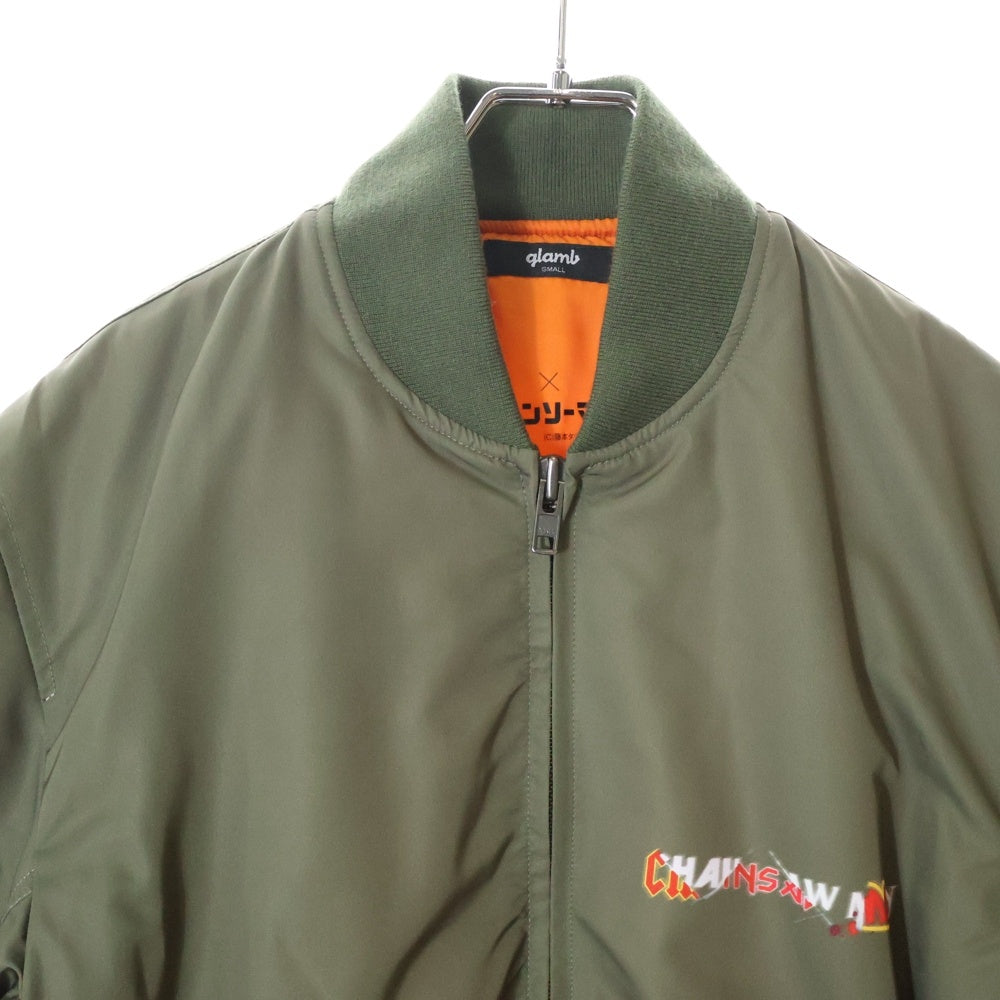 glamb(グラム) ×チェンソーマン CHAINSAW DEVIL MA-1 チェンソー デビル 両面プリント ミリタリー ジップアップブルゾン ボンバージャケット カーキ