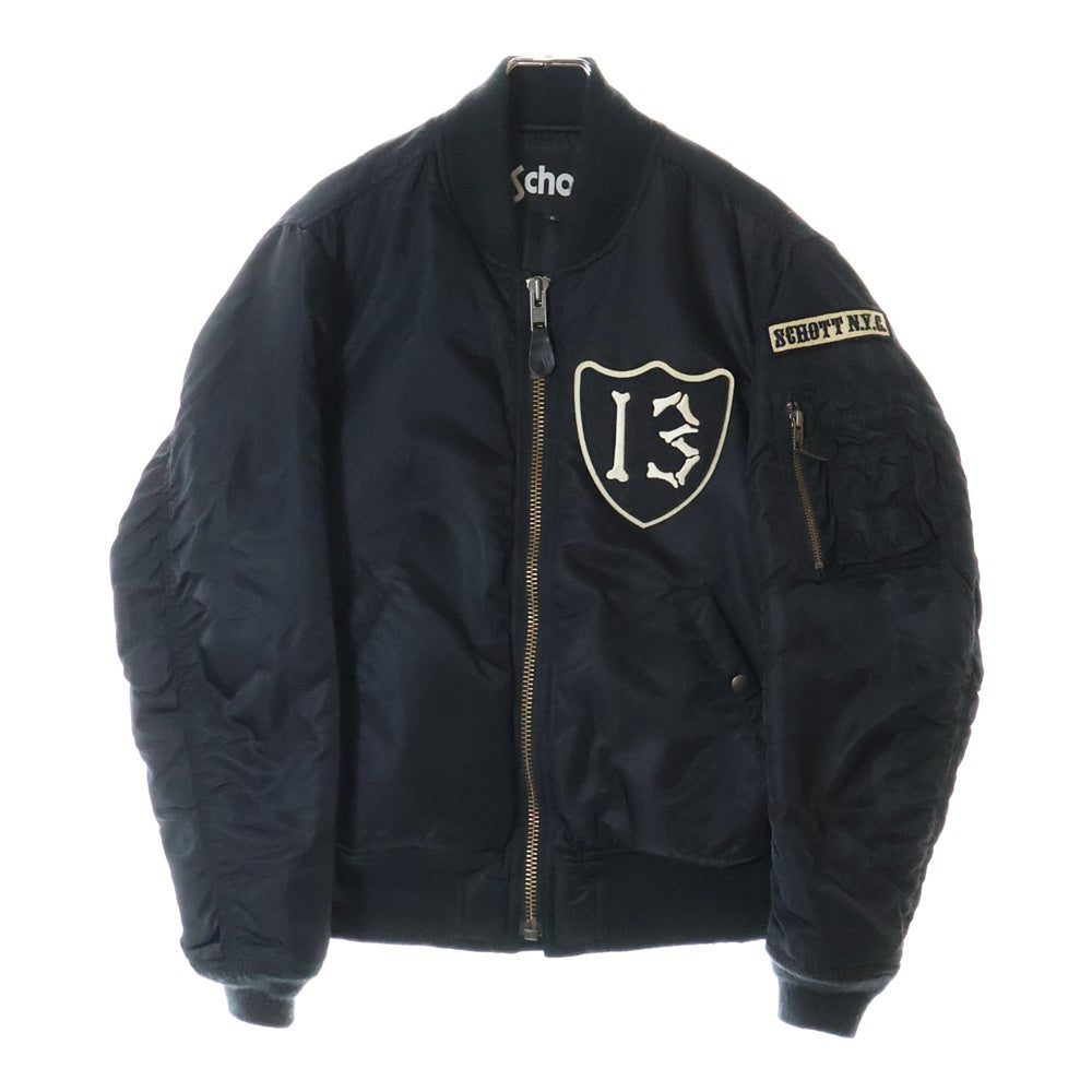 SCHOTT(ショット) GARAGE CLUB 13 MA-1 ガレージ クラブ ロゴワッペン ミリタリー ジップアップブルゾン ボンバージャケット ブラック 3152021