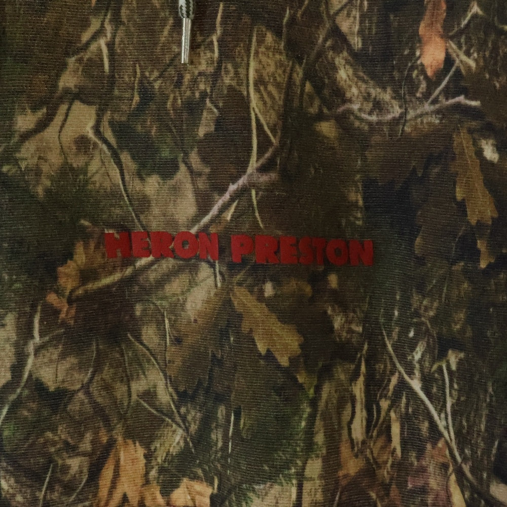 HERON PRESTON(ヘロンプレストン) 17AW リアルツリー カモフラ 総柄 フロントロゴプリント プルオーバー スウェットパーカー フーディ カーキ