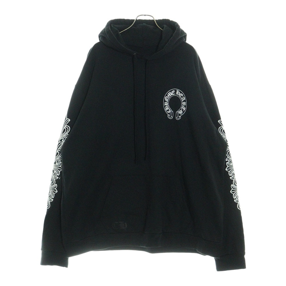 CHROME HEARTS(クロムハーツ) HORSESHOE PULLOVER HOODIE ホースシュープリント アームフローラル プルオーバースウェットパーカー フーディ ブラック
