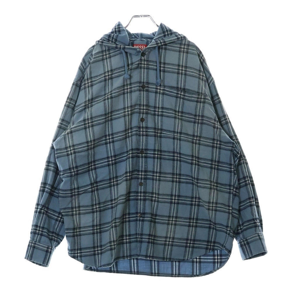 DIESEL(ディーゼル) S-DEWNY-HOOD フーディー チェック 長袖シャツ ライトブルー A12266
